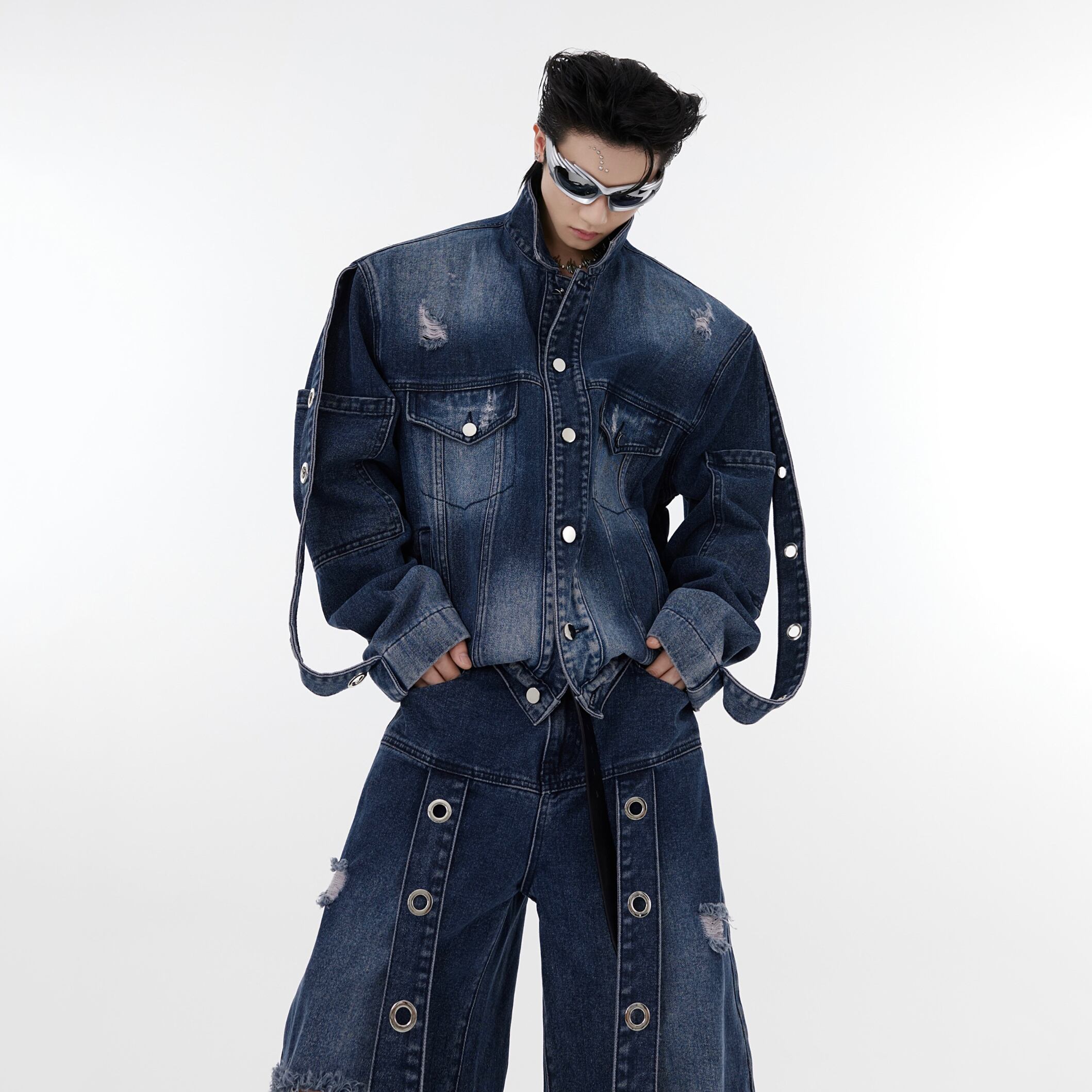 CulturE肩パッド内蔵ダメージデニムジャケット