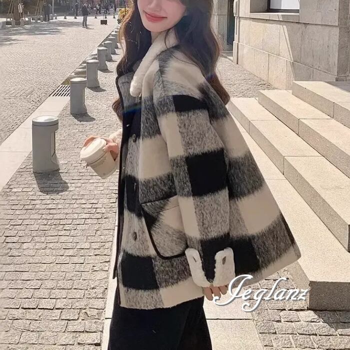 ニット チェック柄 ジャケット ブルゾン アウター 襟2way ボタン(MB057)τ