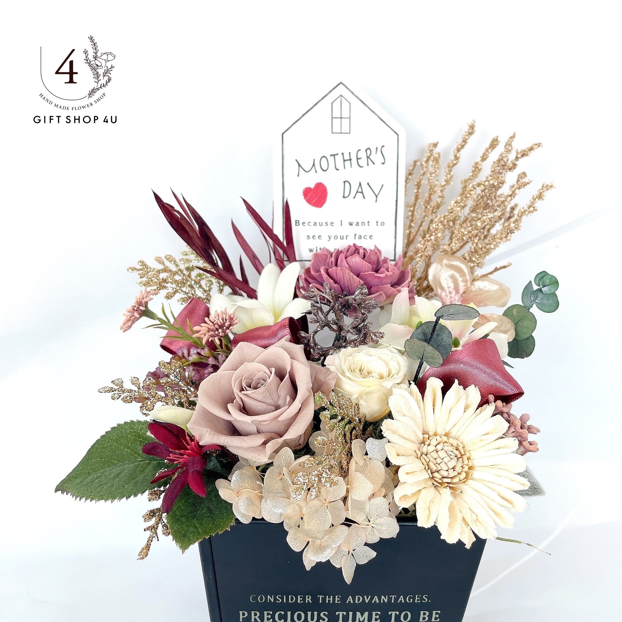 母の日】母の日アートフラワーアレンジメント（ホワイトピンク