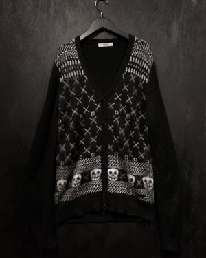 【WEAPON VINTAGE】Skull x Cross Pattern Mohair Mix Fabric Vintage Knit Cardigan
