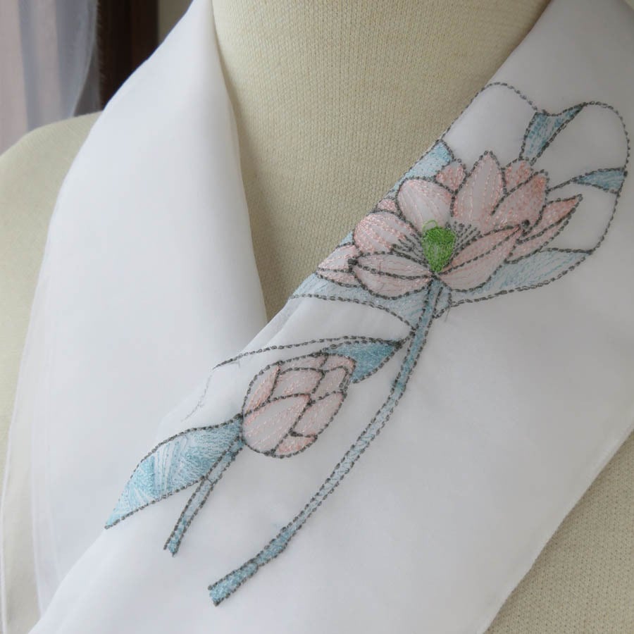 半衿・蓮の花刺繍(オーガンジー) | Pay ID 半衿・蓮の花刺繍(オーガンジー) | Pay ID