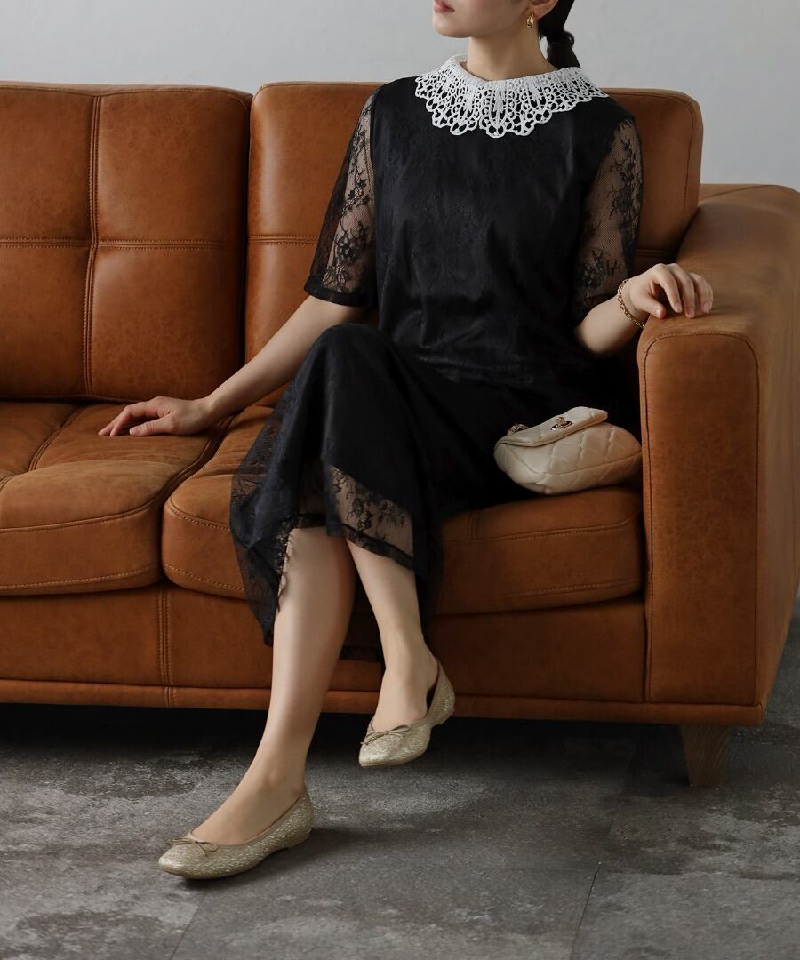 襟取り外しレースワンピース