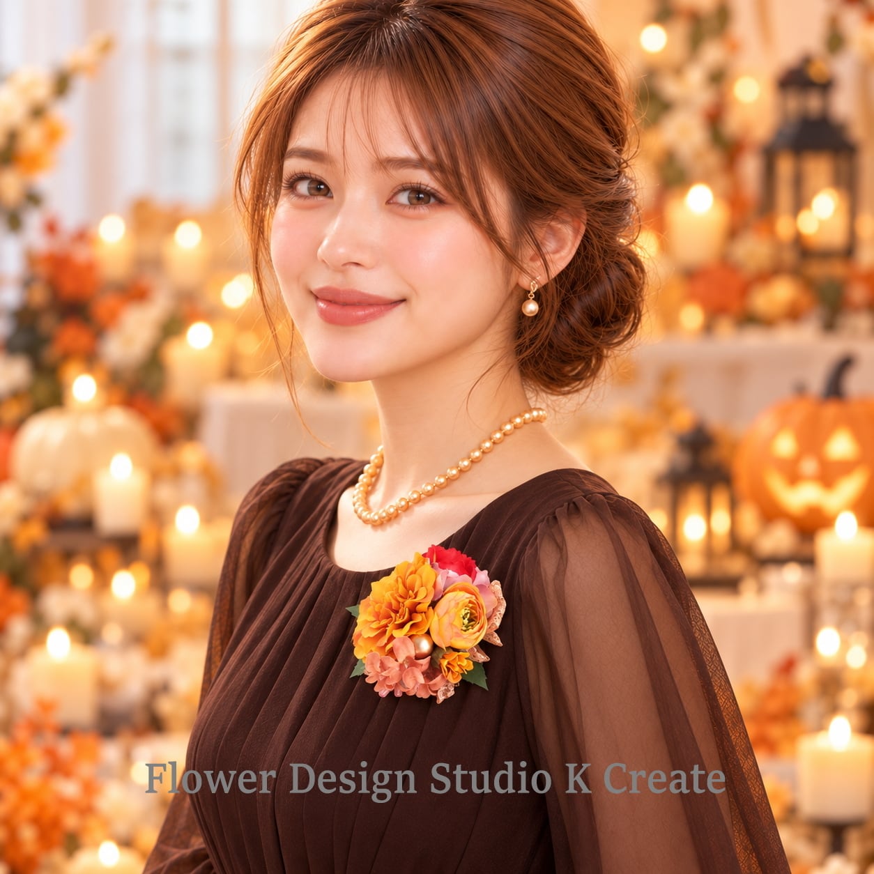 オレンジのマリーゴールドコサージュ | 結婚式 卒業式 入学式 発表会 演奏会 ハロウィン 2way髪飾り|紫陽花 薔薇