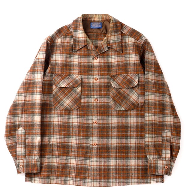 【逸品】70s PENDLETON ombre check wool shirts made in USA big size ／ 70年代 ペンドルトン オンブレ ウール シャツ ボード シャツ サイズXL USA製  ブラウン／オレンジ