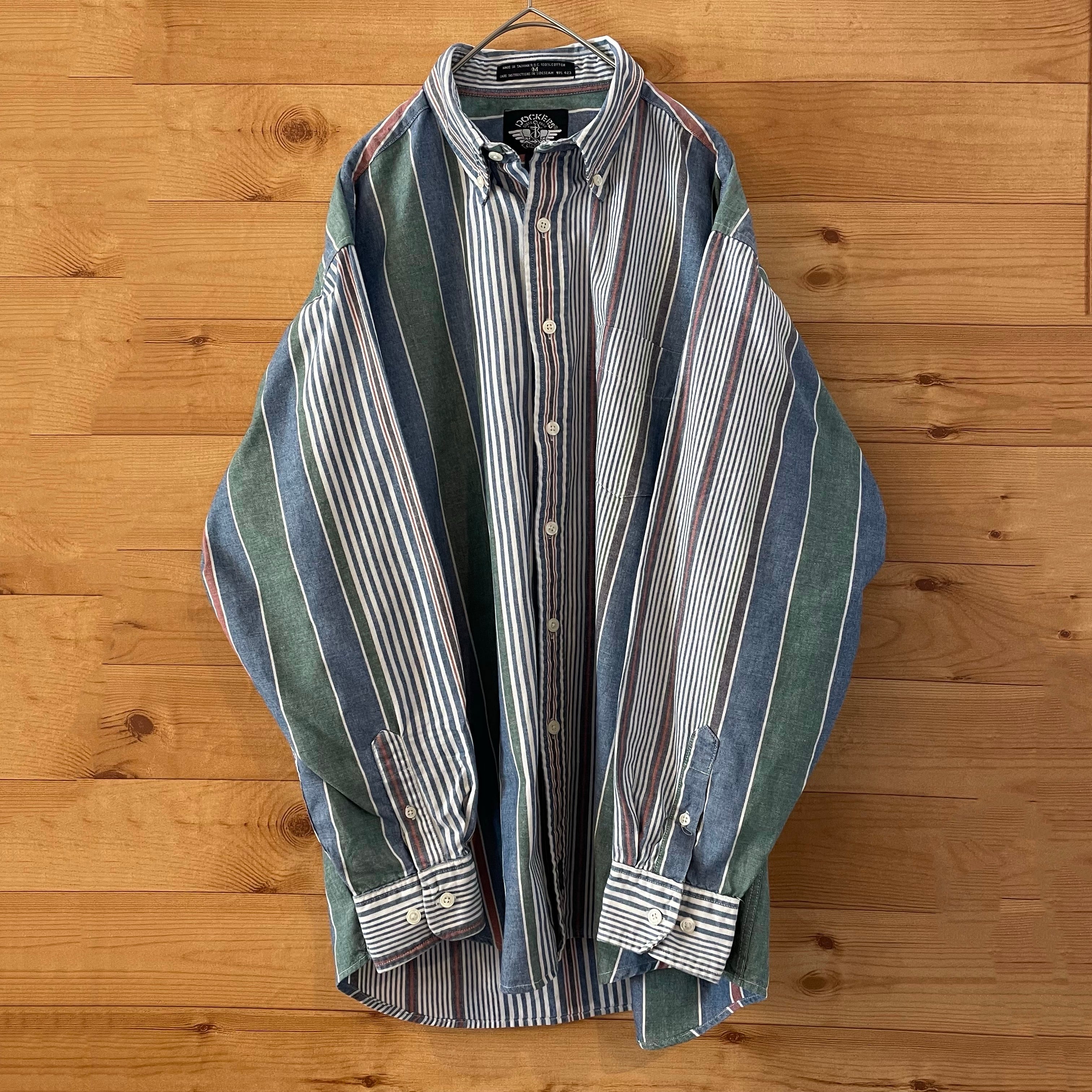 DOCKERS】マルチストライプシャツ ボタンダウン 長袖シャツ 柄シャツ M