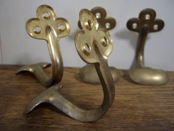 真鍮壁掛け アイアンフック4個 英国ヴィンテージ