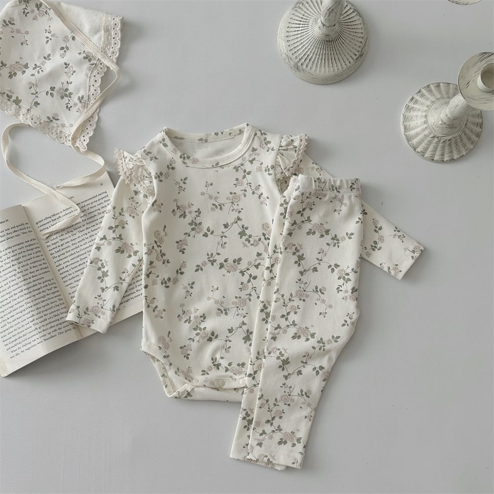 【BABY】秋新作 レース花柄ロンパース&レギンス&帽子