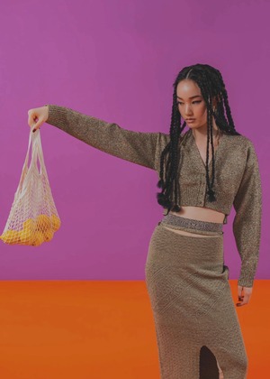 African Pattern Front Tape Skirt / GOLD