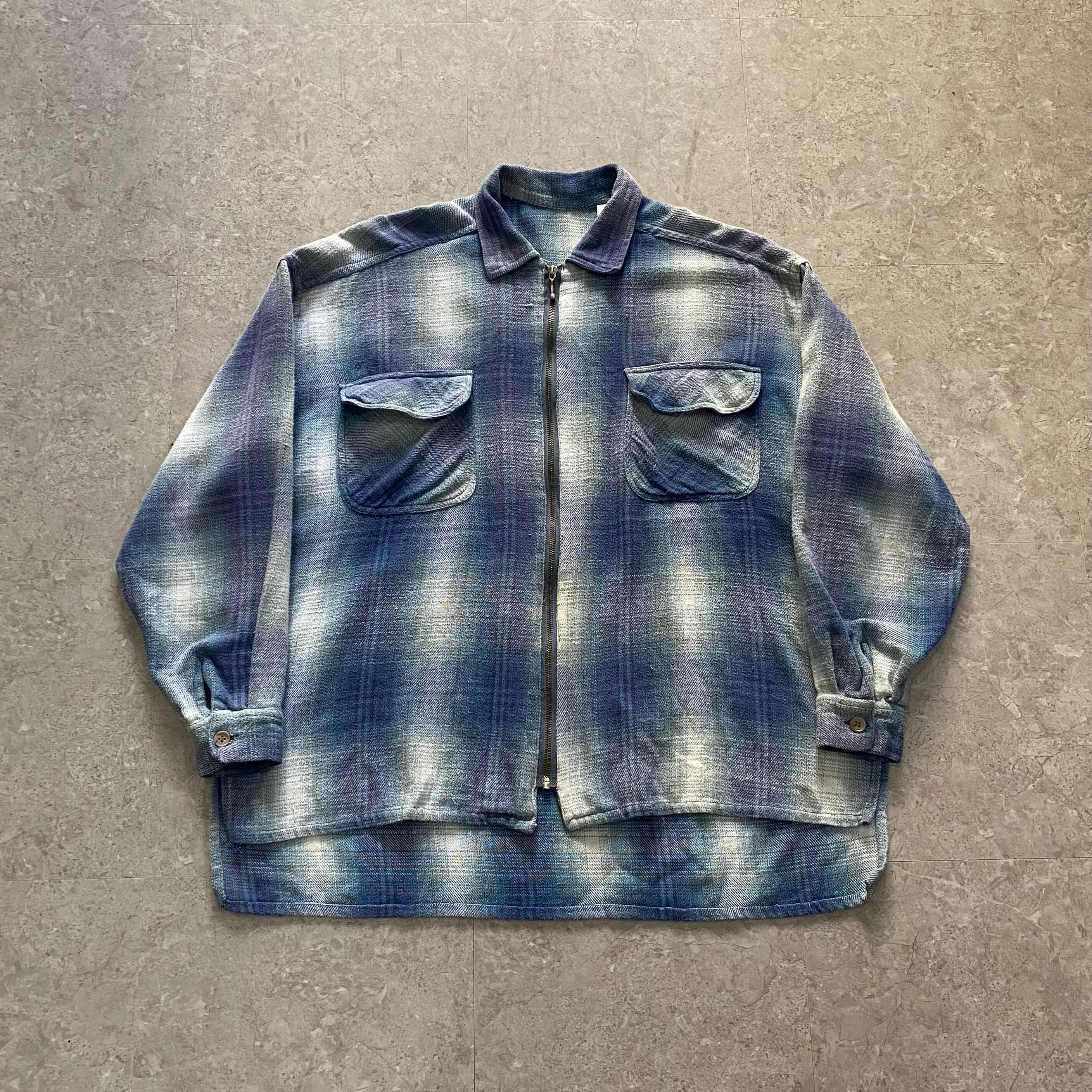 90s unknown shadow check "ball zip" flannel shirt【仙台店】