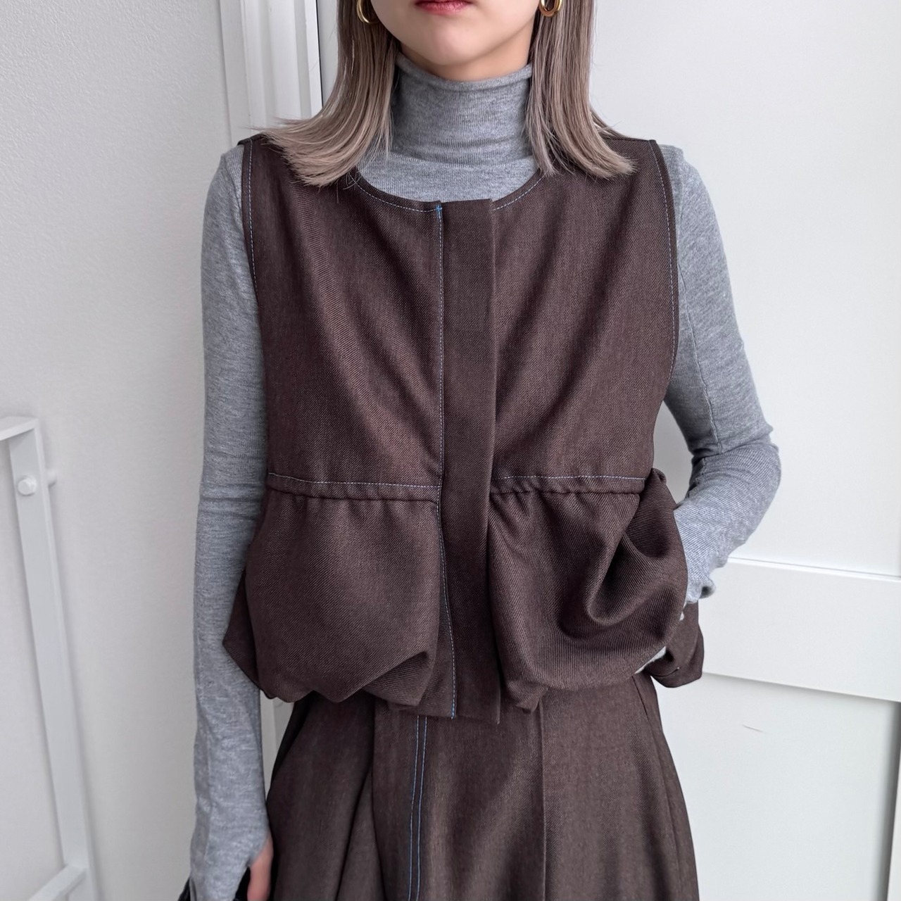 balloon drost color stitch 【Vest】/brown