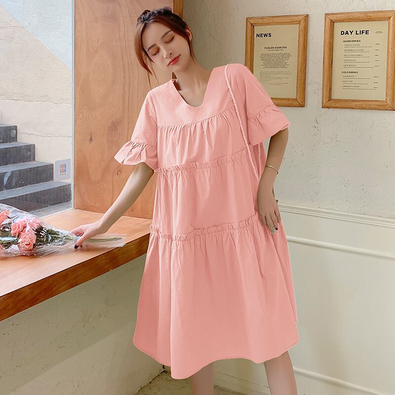 【新作】【送料無料】 マタニティウェア2020夏の新しい綿とリネンのステッチルーズドレススタイルミドルレングスファッションマタニティドレス-アリババ コットン サマー 夏物 expec283673133940