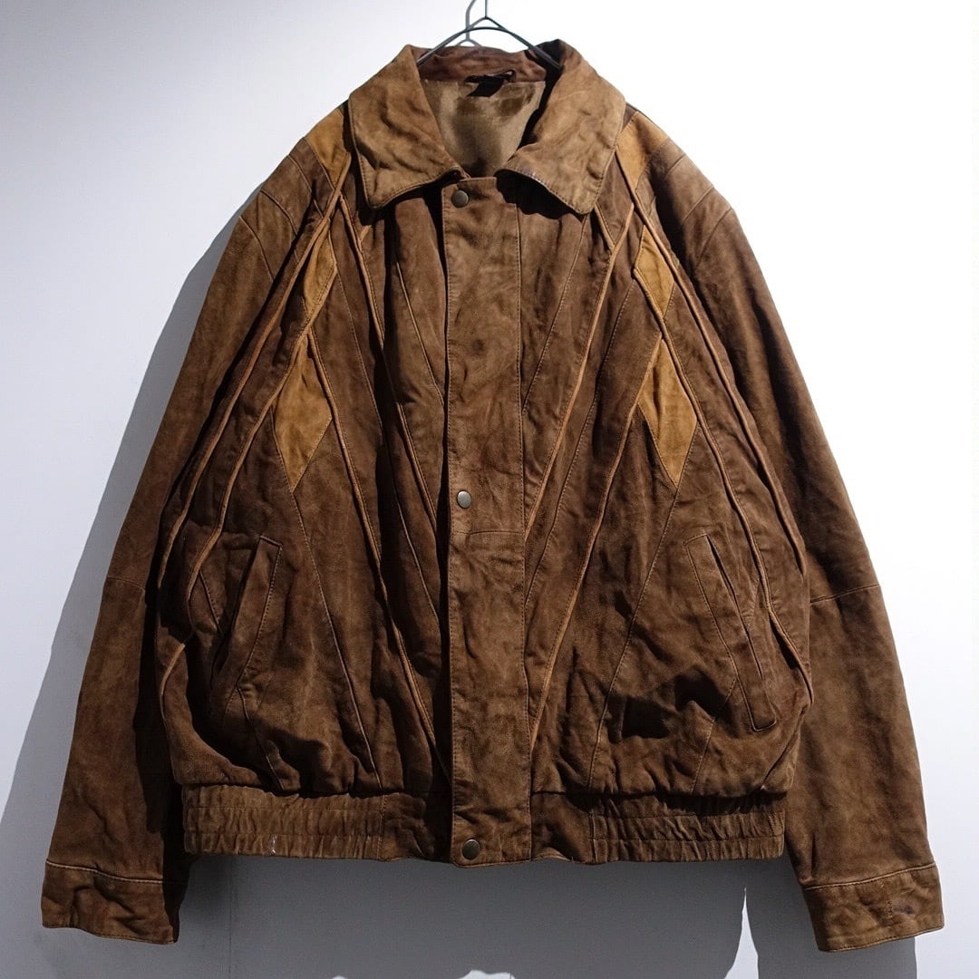 EURO Brown Diamond Switch Design Nubuck Leather Blouson