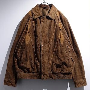 EURO Brown Diamond Switch Design Nubuck Leather Blouson