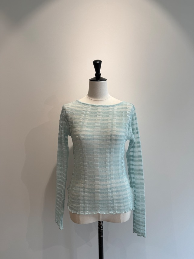 TAN/26SS-13 FLOWING CHECKED KNIT PULLOVER AQUA