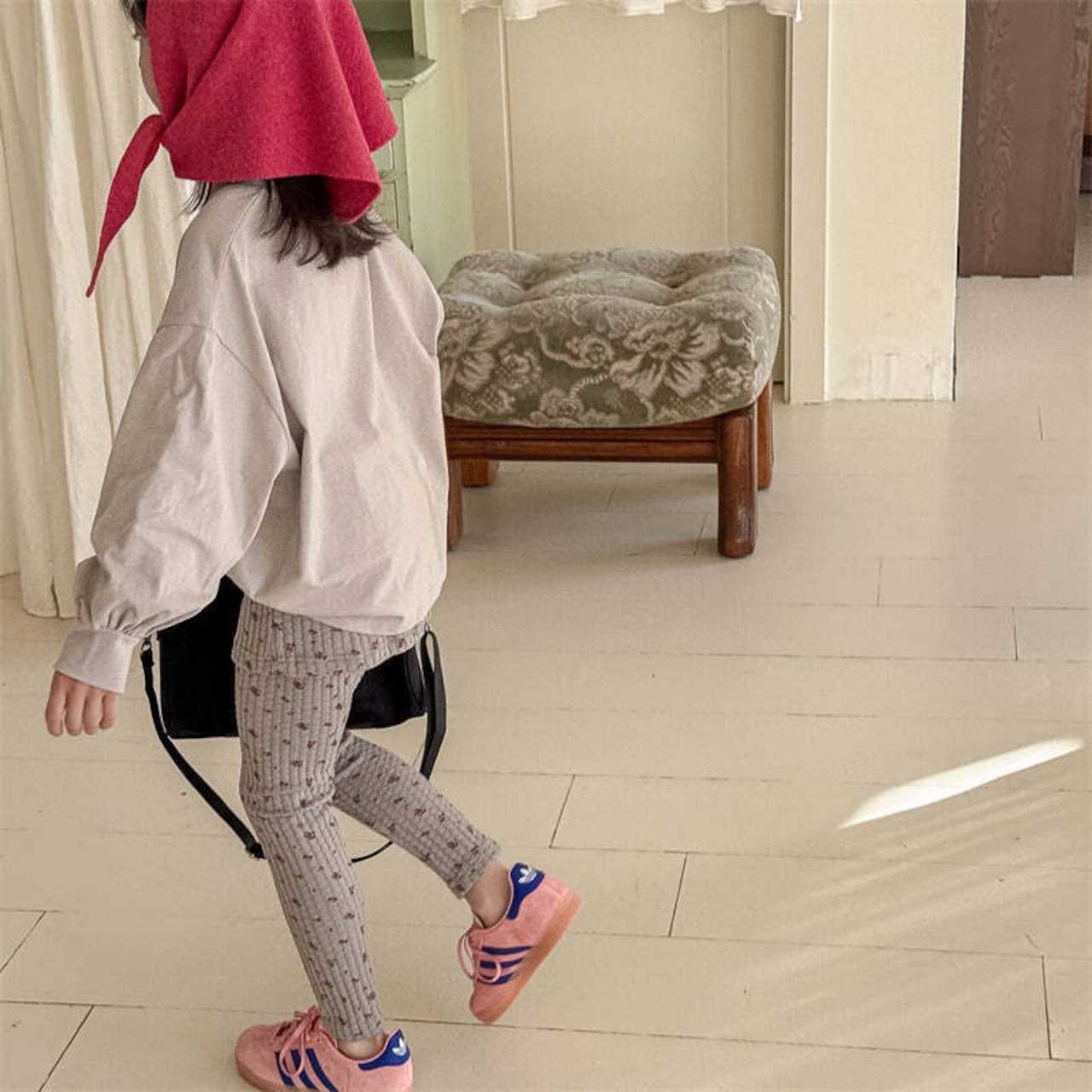 夏花柄レイヤード風ボトムス