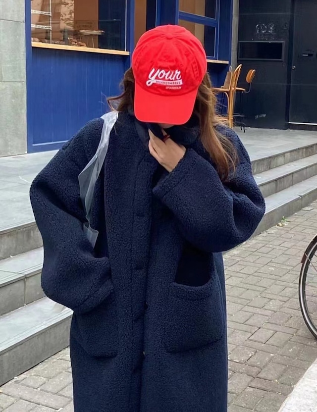 【吉盛夕希子様Page】Girlish Boa Long Coat_Navyのみ