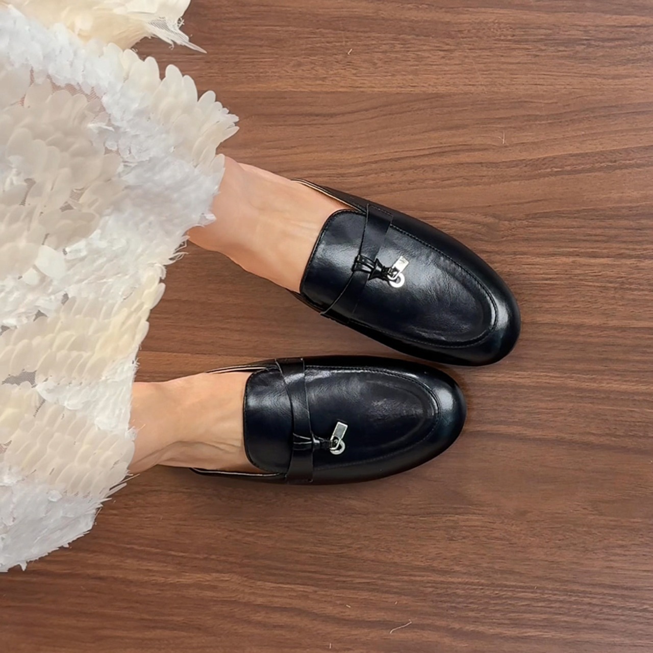 Elegant Black Bit Mule Loafers T4380