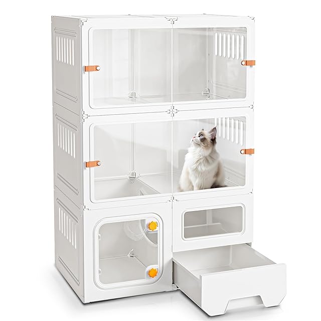 新品未開封》Topzoo 猫 ケージ トイレ付き 2段 トイレ一体型 防臭 飛散