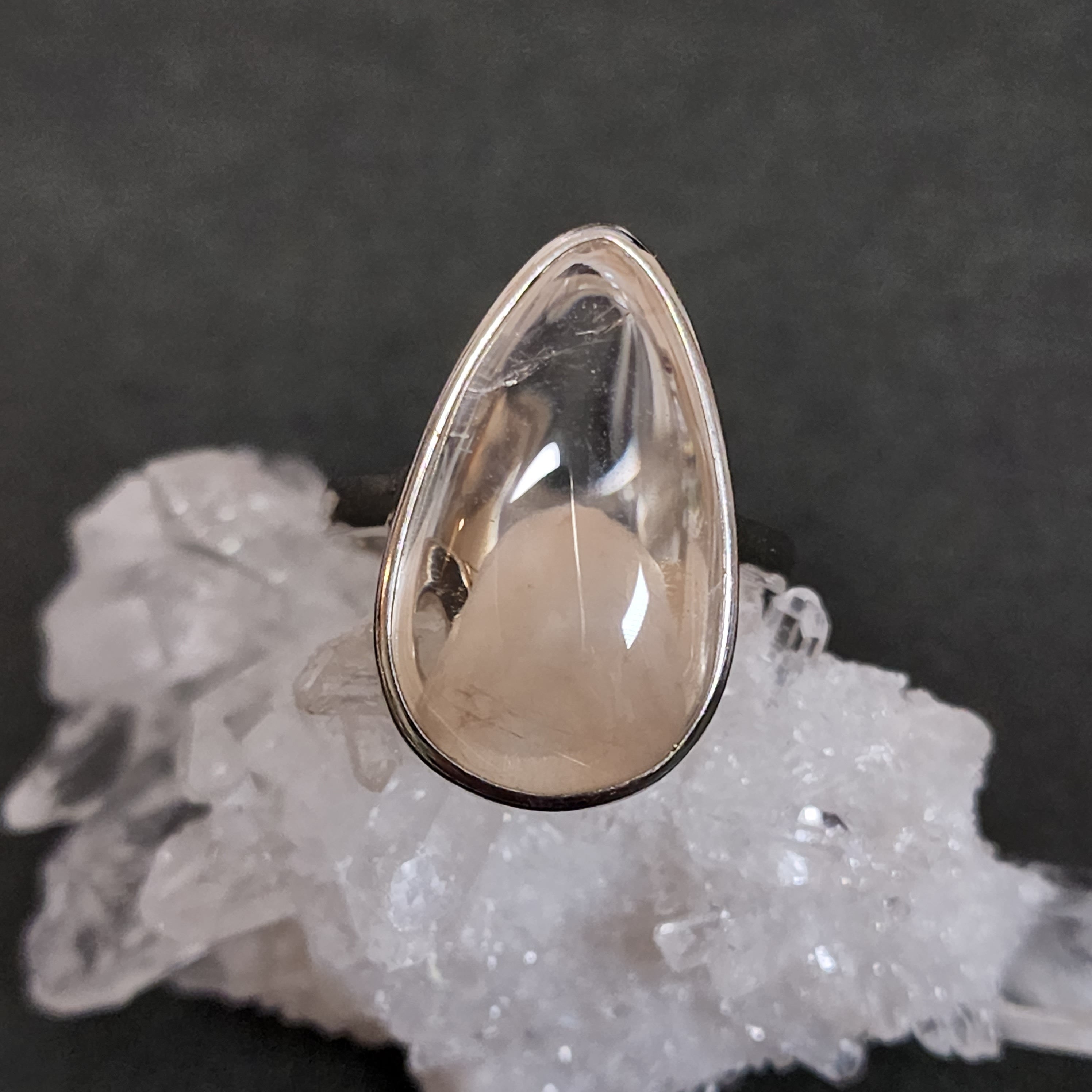 最高品質・一点物】天然ホワイトラビットヘアクォーツ リング 九尾の狐