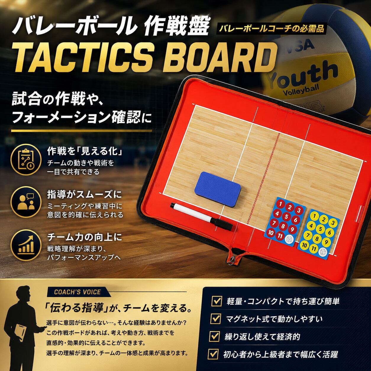 バレーボール チャック式 作戦盤 【名前シール付き】 折りたたみ