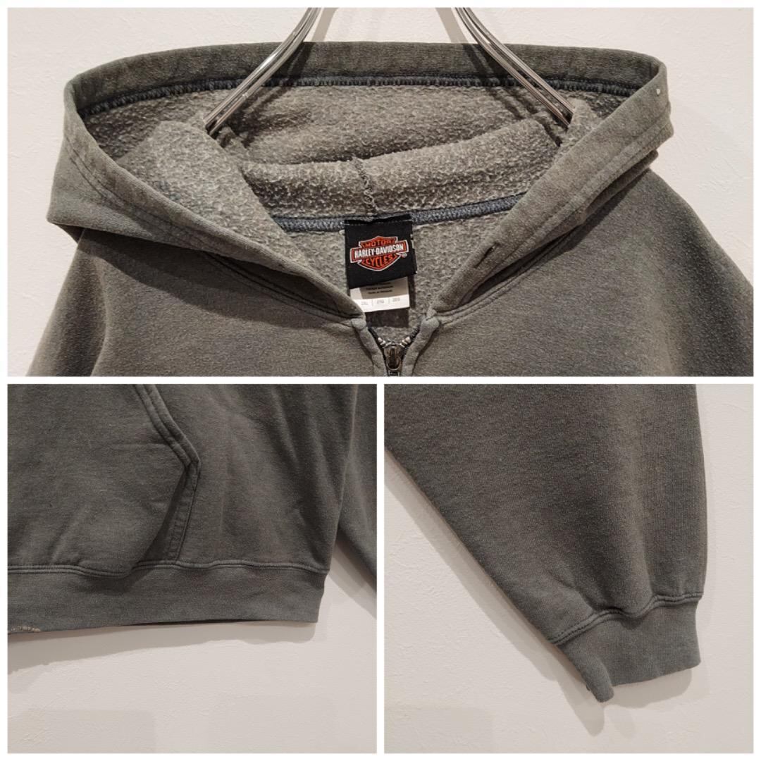 ハーレーダビッドソン ジップパーカー プリント 両面 グレー 2XL 11487  