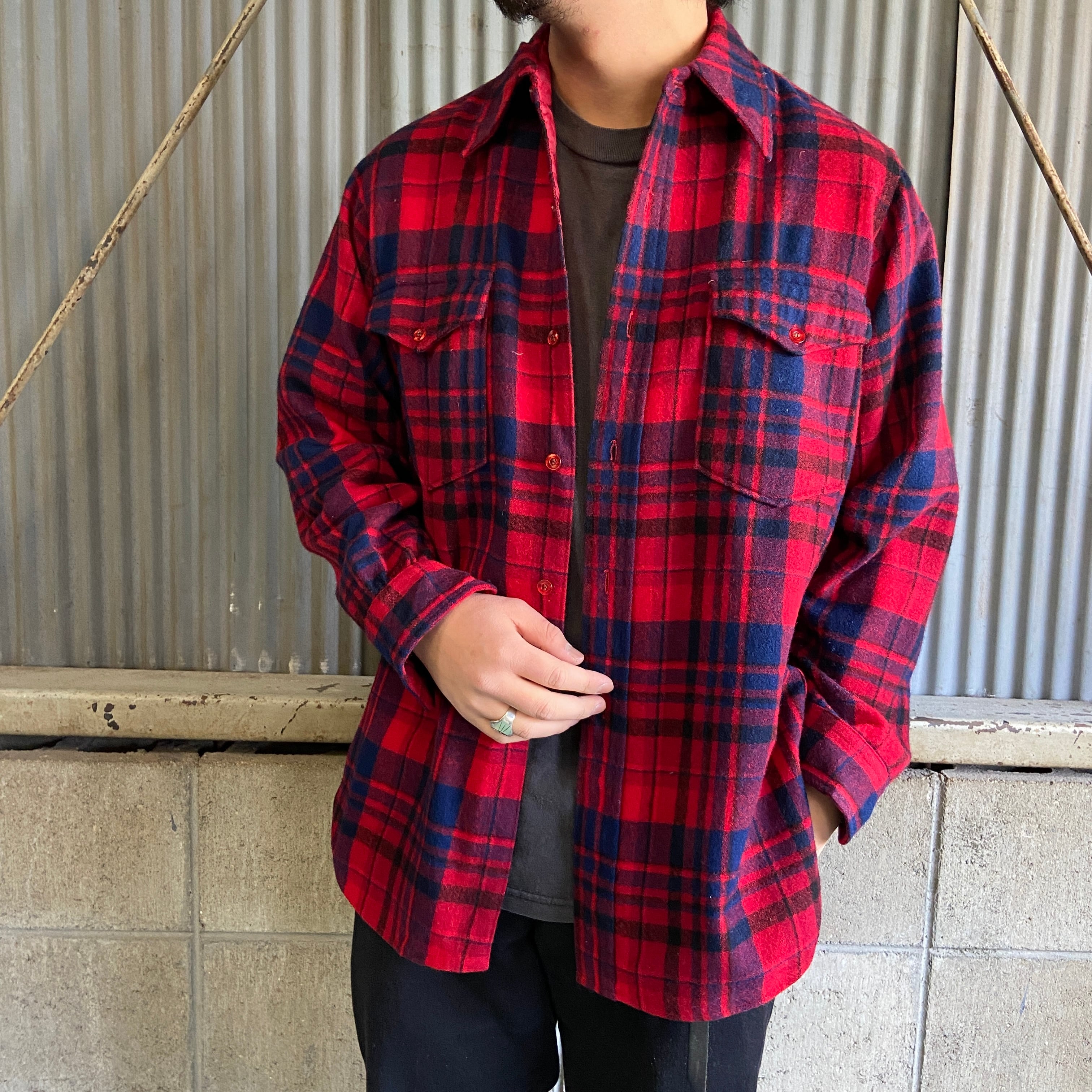 70年代 USA製 PENDLETON ペンドルトン チェック柄 ウール 長袖シャツ  