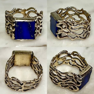 vintage 9ct gold abstract design lapis lazuri ring