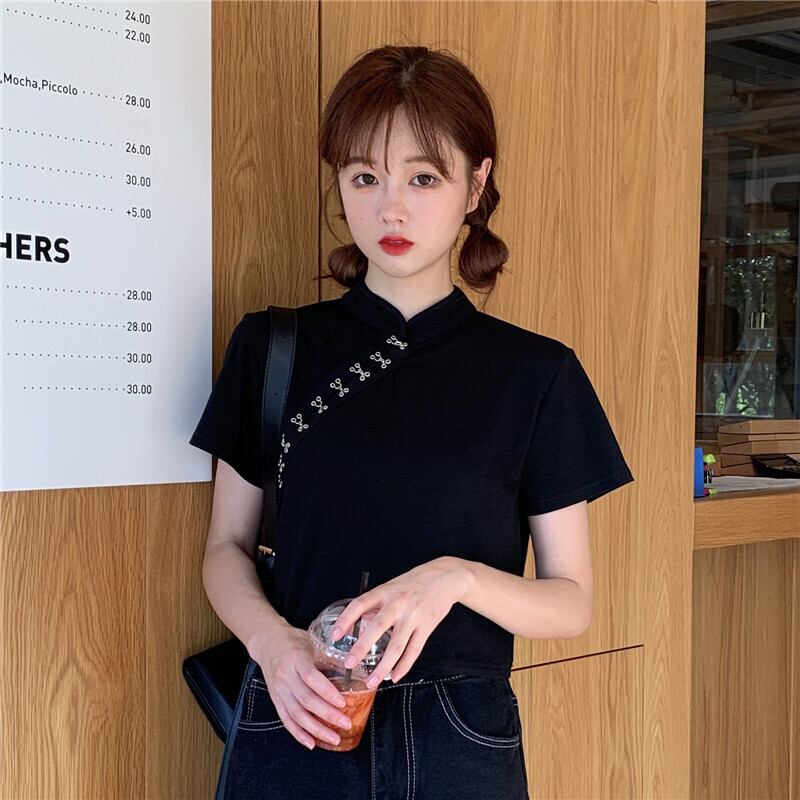 スタイルトップス サマースリムショートブラックTシャツ 夏物 1号婦人21628617354