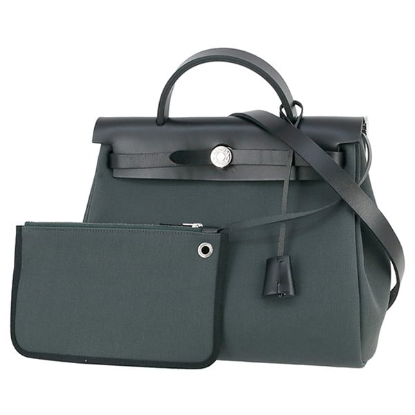 Used HERMES エルメス エールバッグジップ 31 / PM トワルミリタリー ヴァッシュハンター ブラック グレー系 シルバー金具