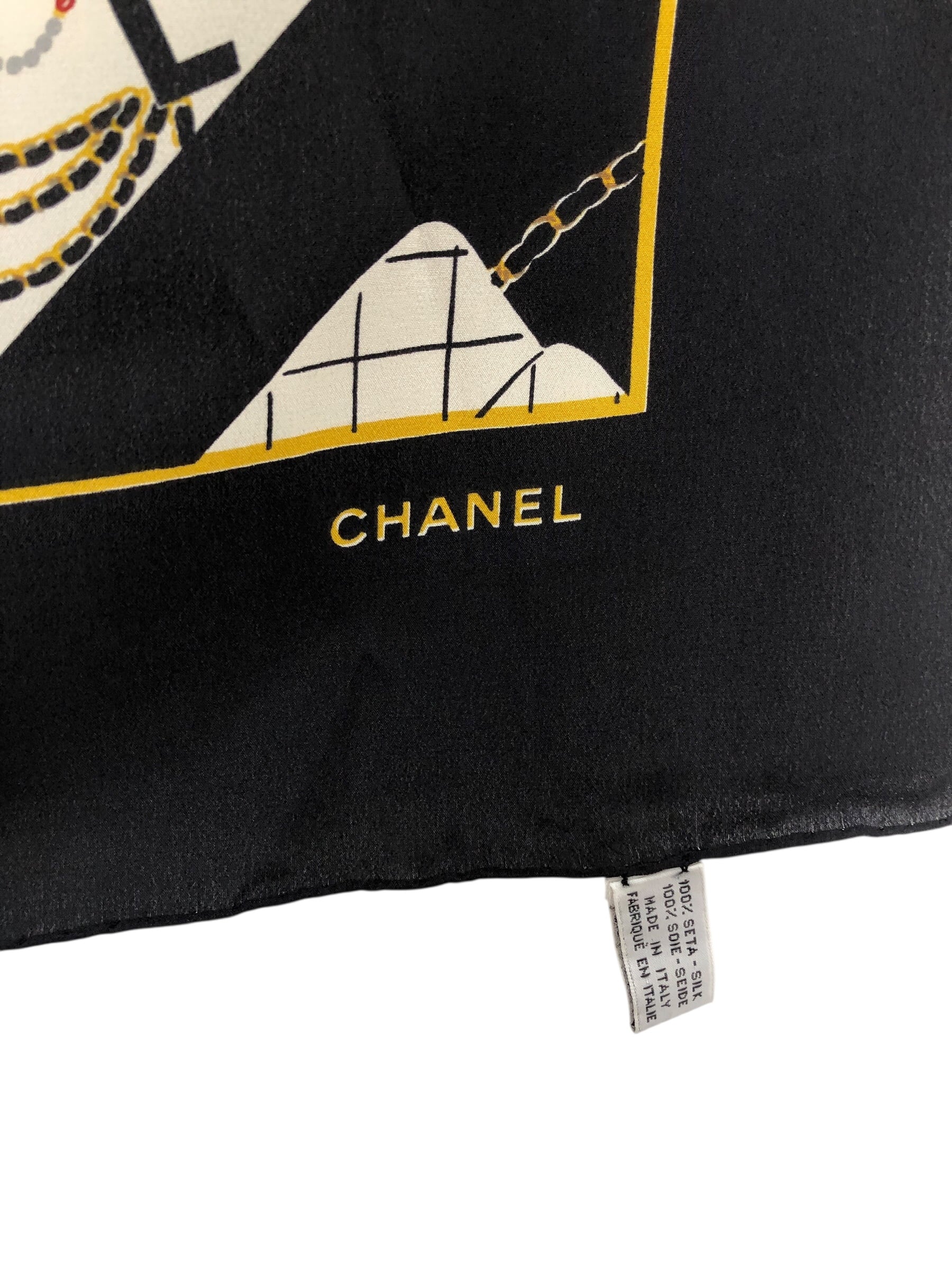 CHANEL シャネル マドモアゼル スカーフ ブラック ホワイト シルク