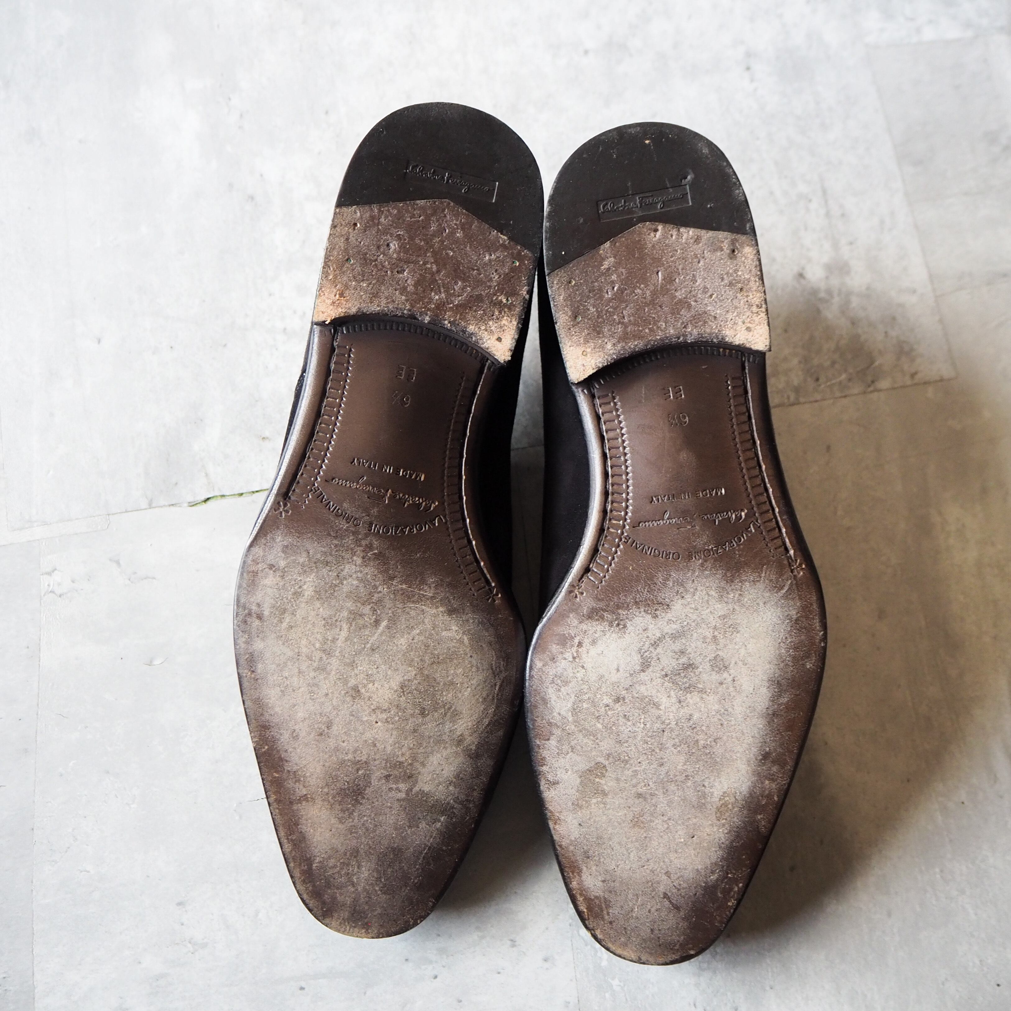 Salvatore ferragamo” black seade leather shoes サルヴァトーレ ...