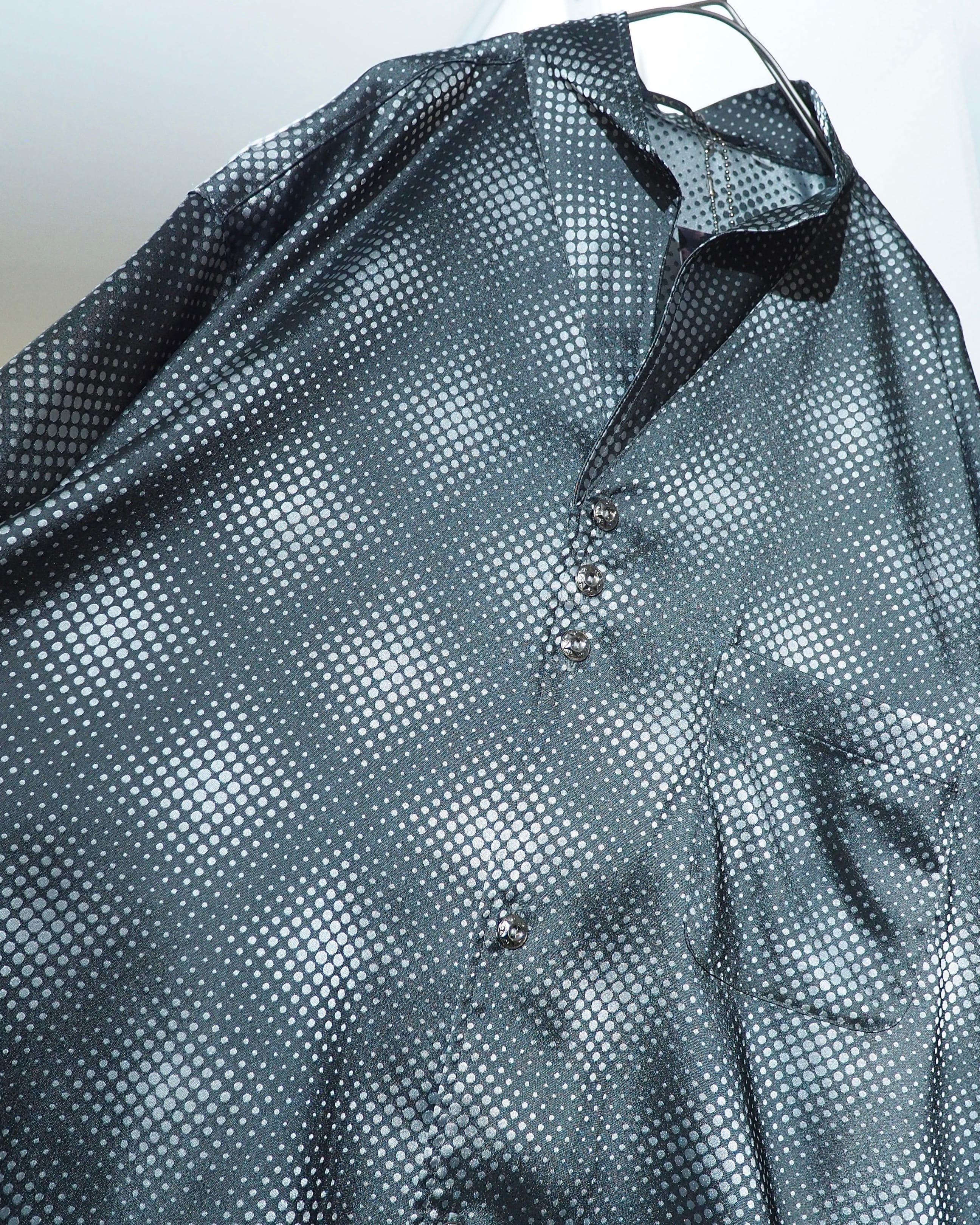 1990s Glossy Dot pattern vintage Drape loose stand collar shirt