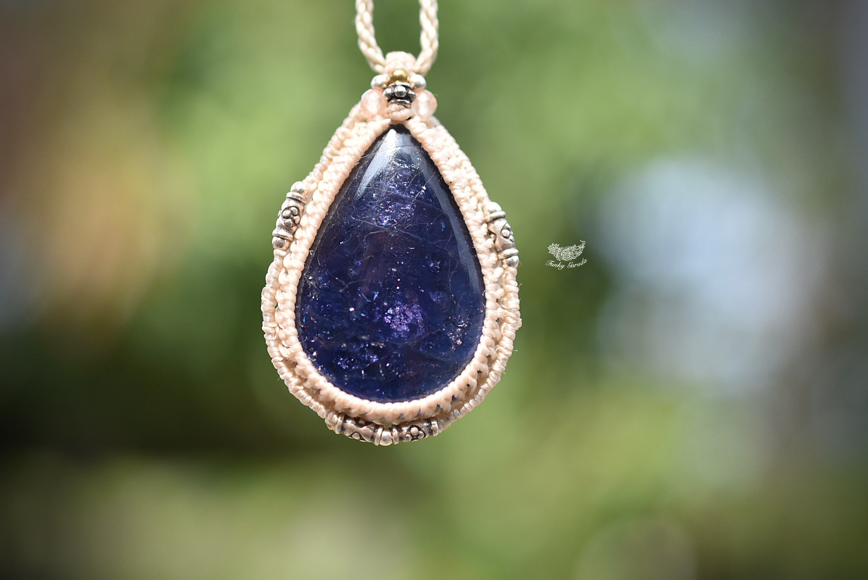 アイオライト　マクラメ　ネックレス アイオライト／マクラメペンダント - 天然石＋マクラメ