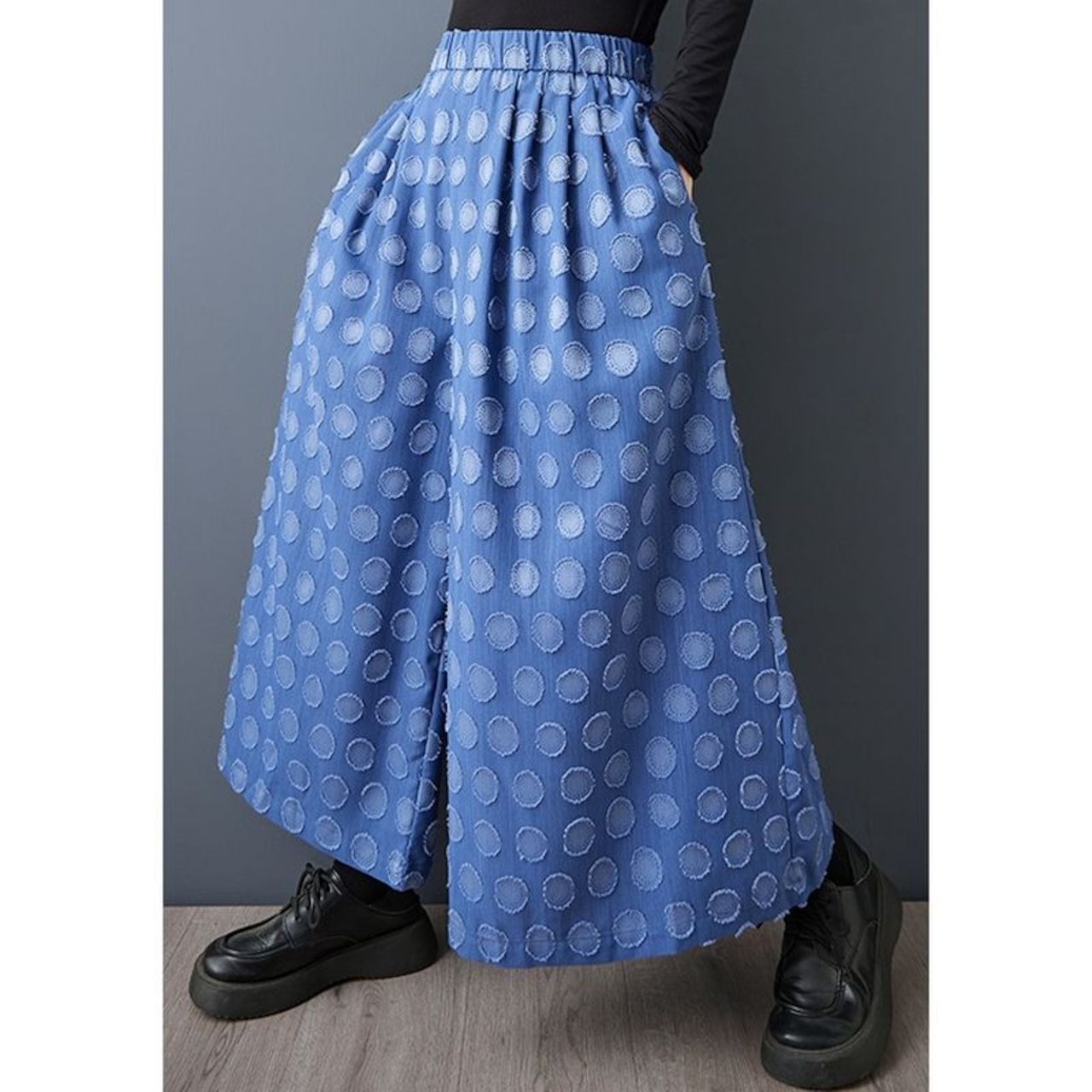 ドット柄 ワイドレッグパンツ 00011