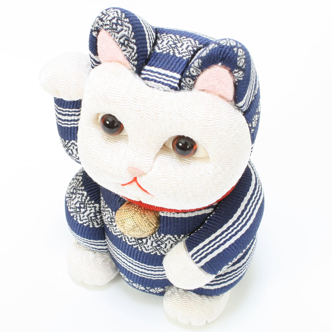 縁起物 木目込み招き猫 博多織 青（小）座布団付 柿沼東光作 日本製