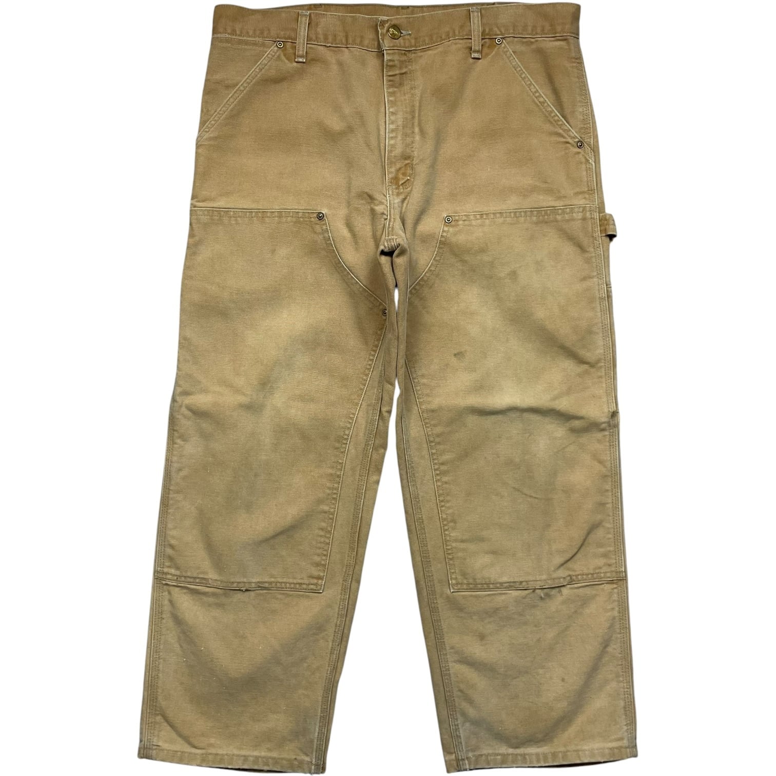 《実寸W35L26》Carhartt カーハート ダブルニー ワークパンツ ペインターパンツ フェード ベージュ USA製 90年代 vintage no.10224