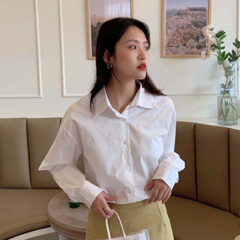 スプリングスタンダードスタイルシャツ ブルーレディースルーズトップス ロング レトロ 春物 YY-ファッション99871523506