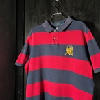 POLO RALPH LAUREN ラガーボーダー　ポロシャツ　赤黒　刺繍ロゴ　XL