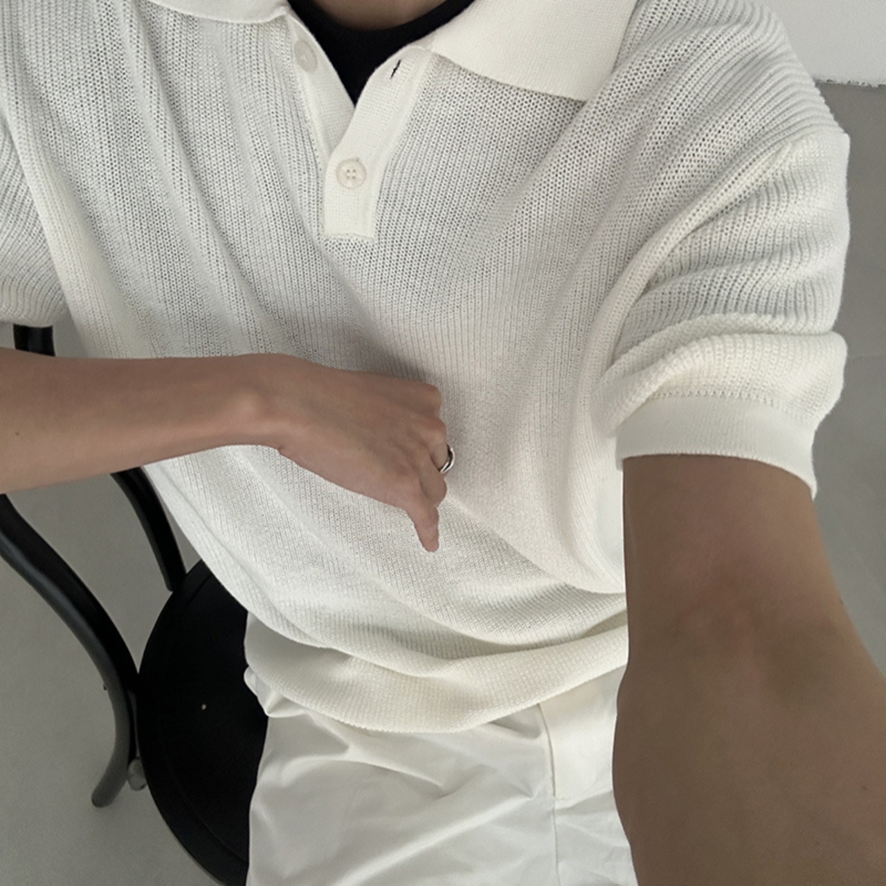 シンプルモードニットポロシャツ　0774