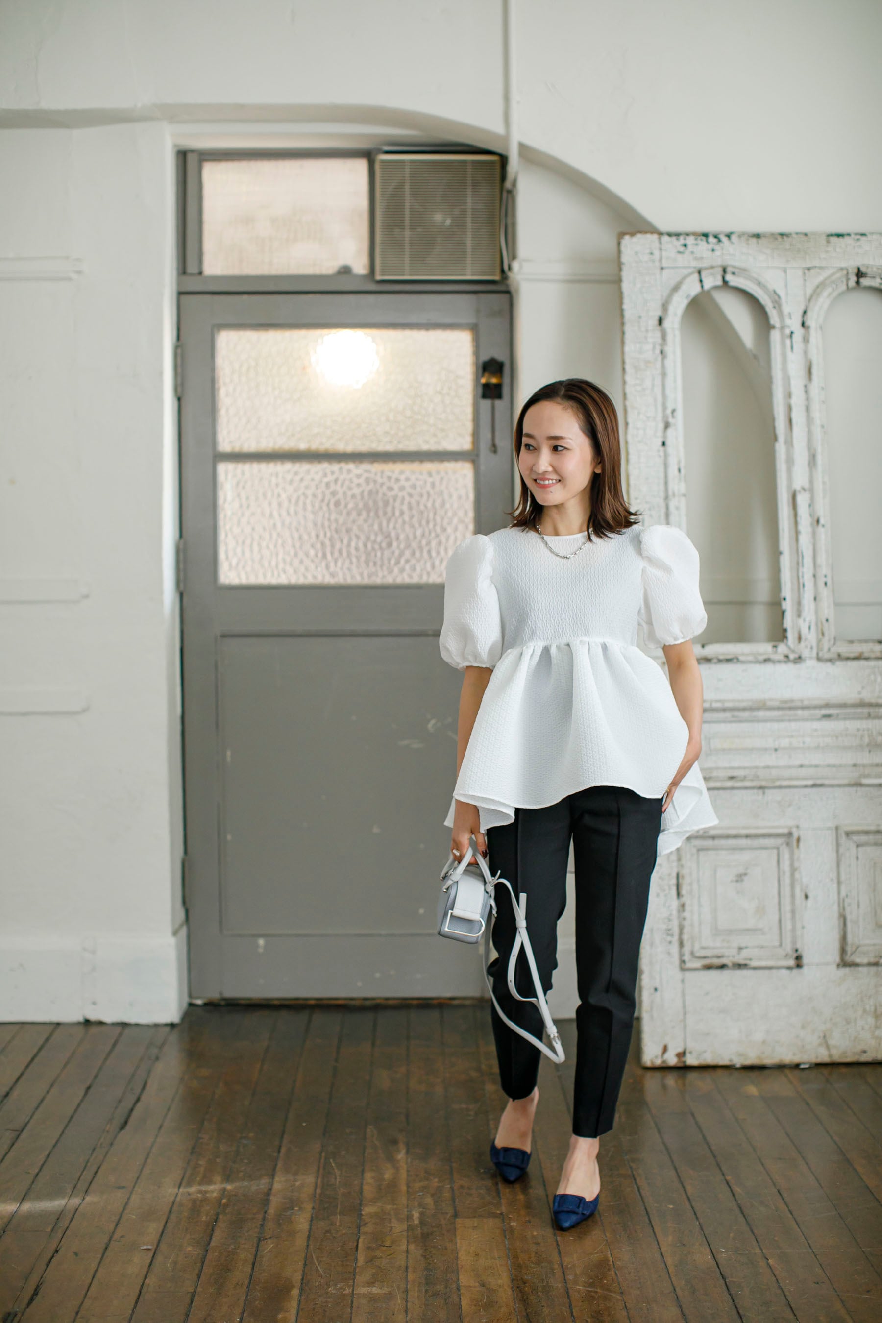 bluelea NEW Jacquard Blouse ジャガードブラウス白