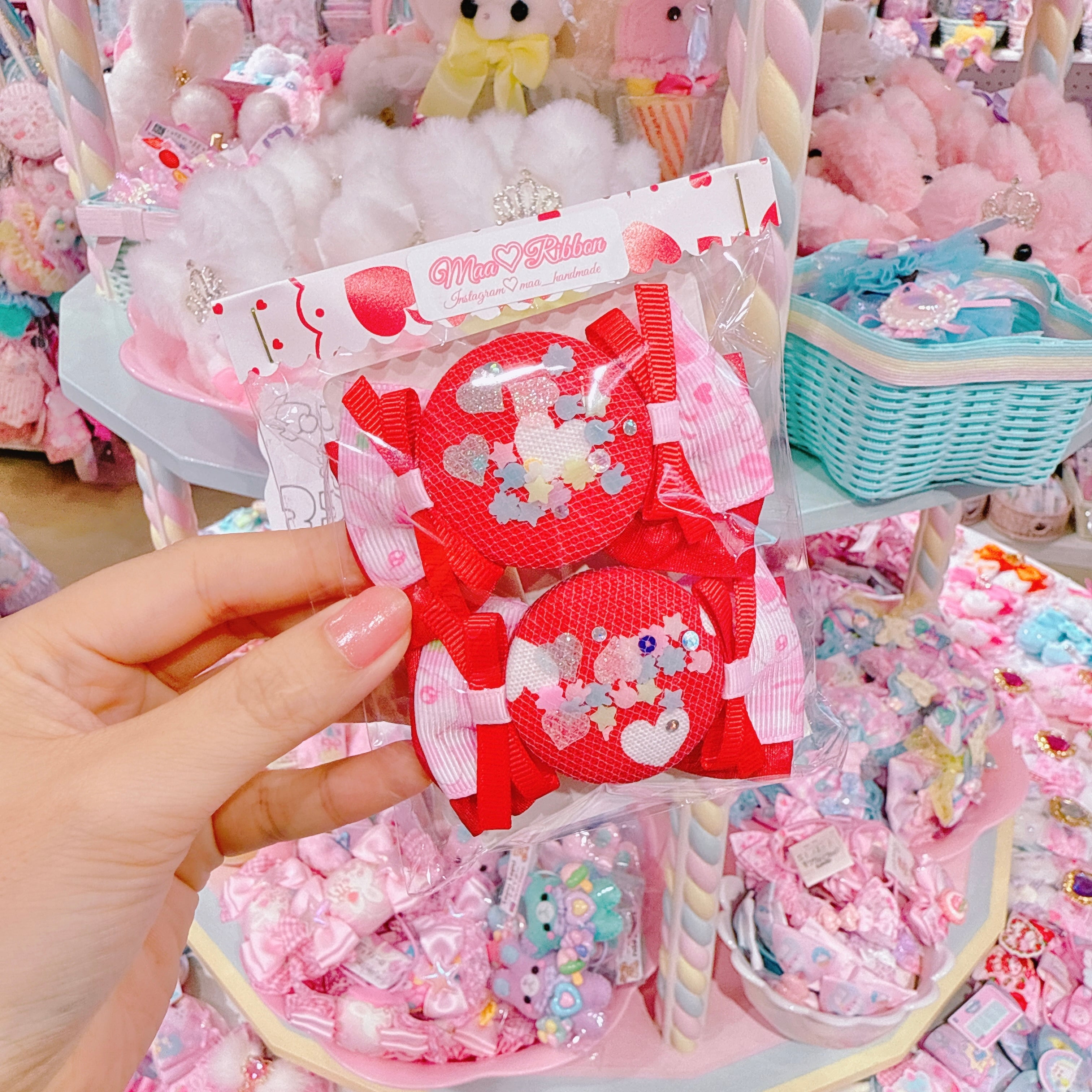 【R14】50-27くるみキャンディリボンツインヘアクリップ