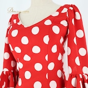 フラメンコ 衣装 バタデコーラ トップス スペイン製 ESPERANZA ROMERO 赤 ドット 水玉 フリル ボランテ ブラウス ファルダ スカート 発表会 パーティ レッスン レッド系 ホワイト系 ブルー系 フラメンコ衣装 セットアップ 可愛い エレガント トップス フェスティバル ステージ衣装 女性用 おしゃれ しっかりした生地 発表会用 水玉模様 フリル付き