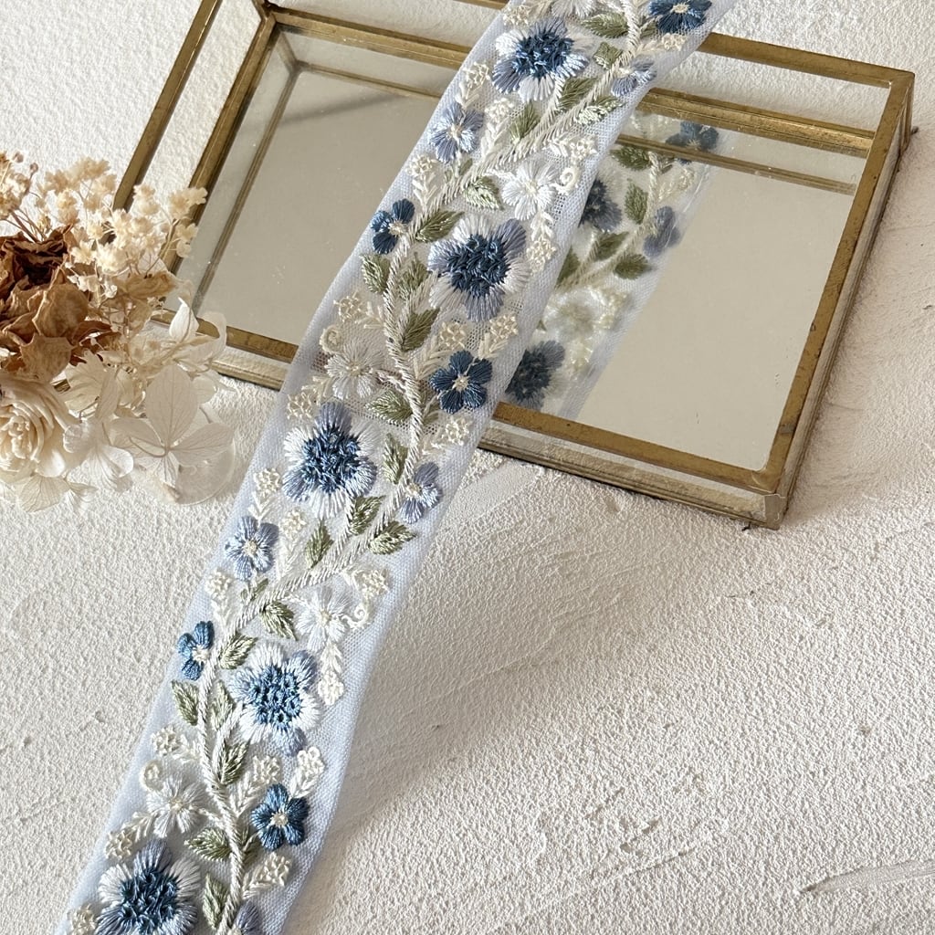 サックス]インド刺繍リボン 3691 | インド刺繍リボン専門店Rino Ribbon