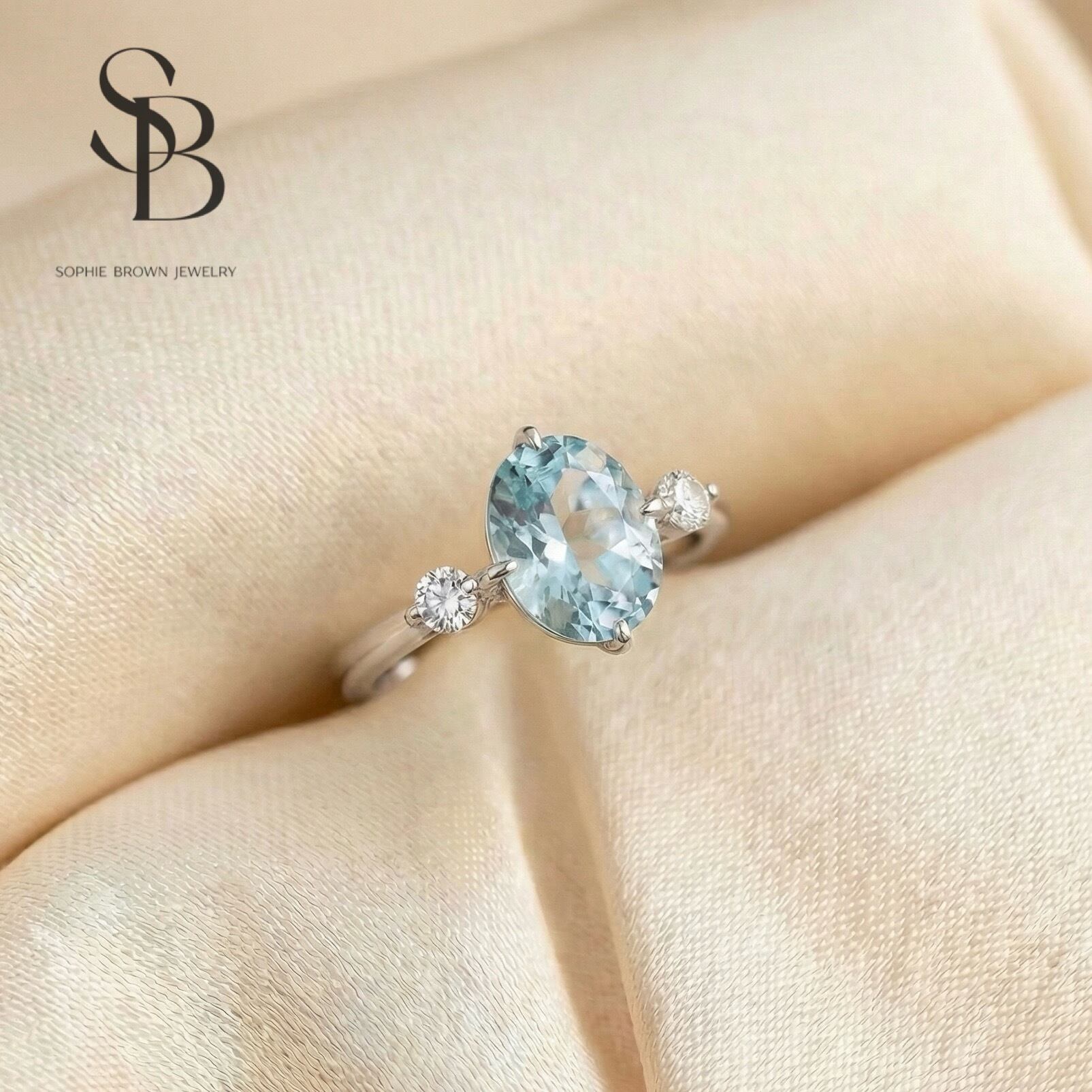 geodesique シルバー925 青と白のストーンリング 人工アクアマリン ハイカーボンダイヤモンド キラキラ シルバー925