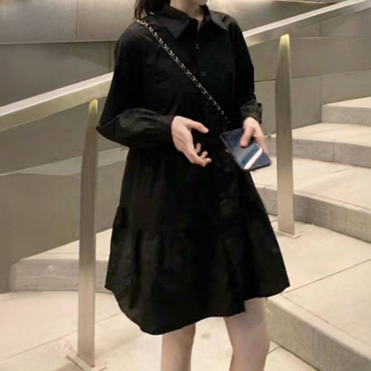 黒 シャツワンピース 長袖 ティアード 【公式通販】