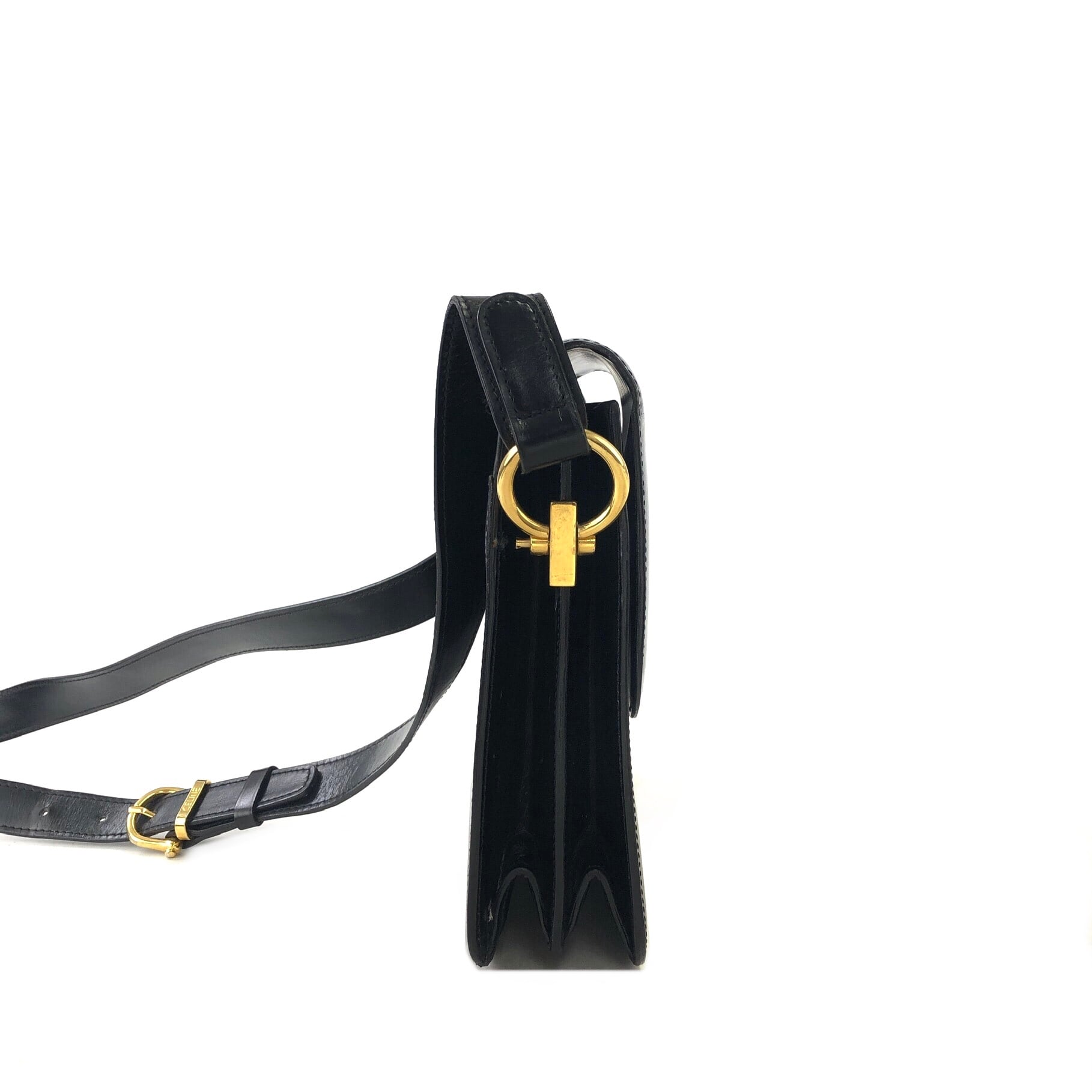 CELINE セリーヌ ガンチーニ レザー ショルダーバッグ ブラック