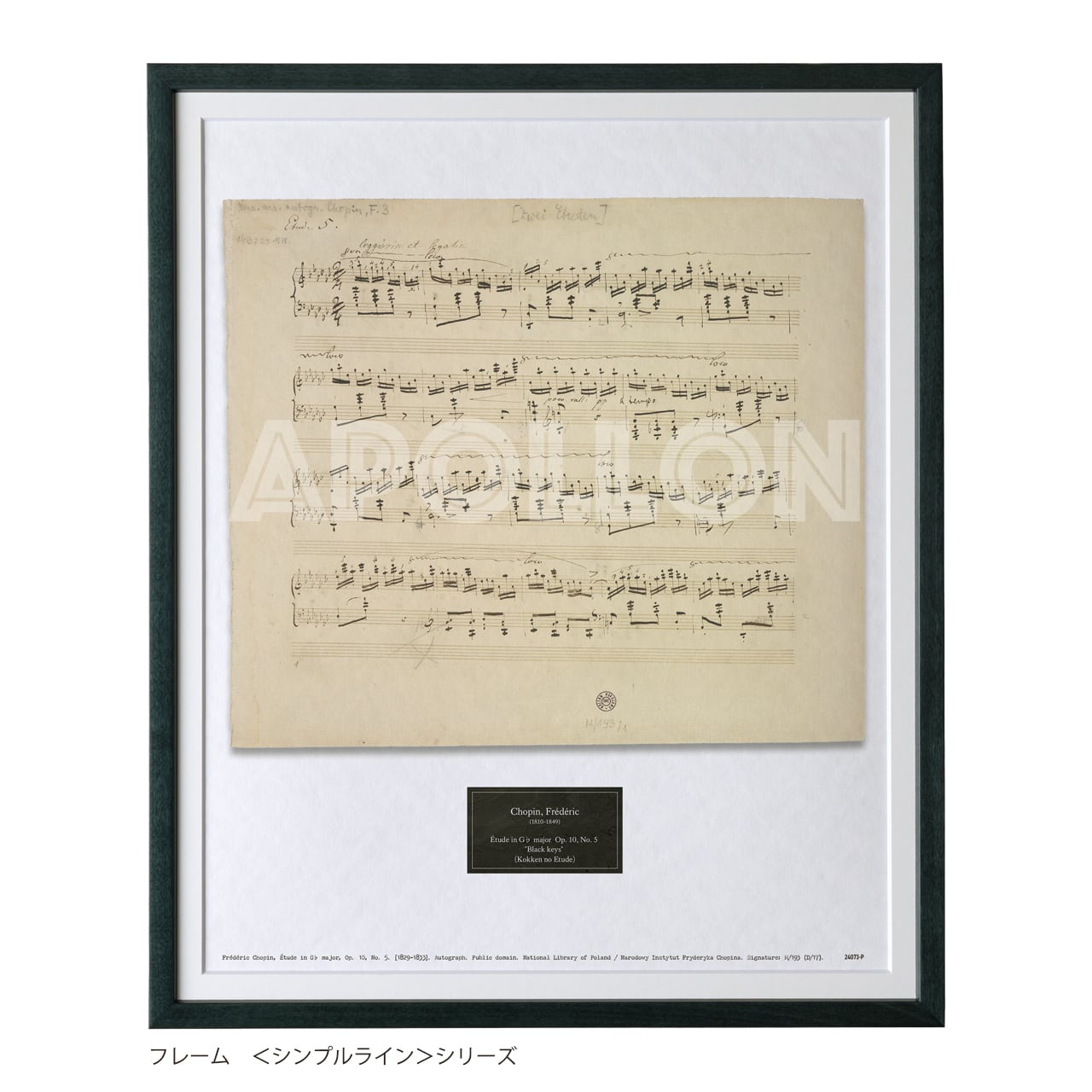 ショパン 自筆譜アートフレーム：「黒鍵のエチュード」 エチュード 変