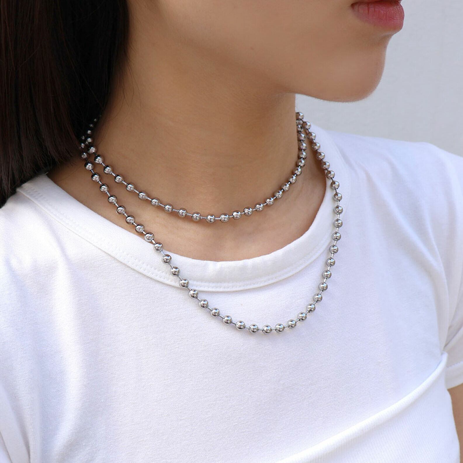 【SELECT】サージカルステンレス/80cmボールチェーン ロングネックレス　金属アレルギー対応　韓国製