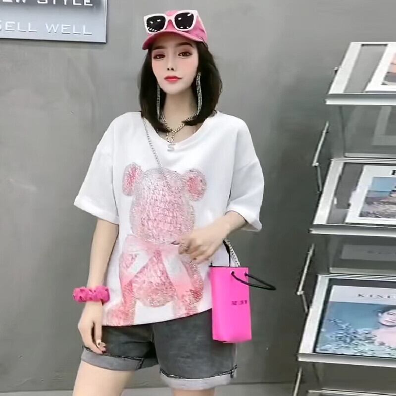 Tシャツ ルーズサマーレディーストップス 大きめサイズ 夏物 ミックスインファッション25312579039