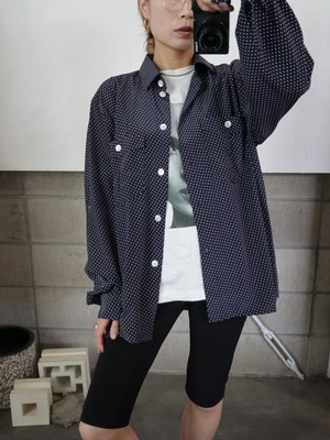 <vintage>navy dot shirt